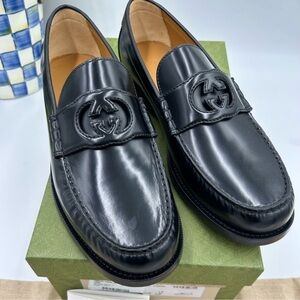 Men’s Gucci interlocking GG, black leather loafers size 12 made in Italy